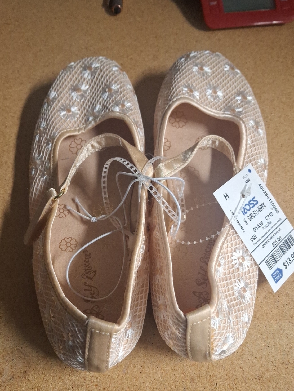 Girls' Cream Floral Lace Mary Jane Flats
